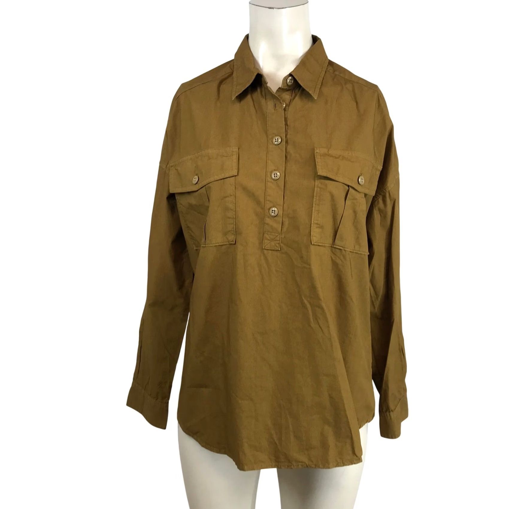 Alex Mill ALEX MILL Wash & Go Popover Shirt Womens XS Ochre Brown Cotton Blouse Size XS / US 0-2 / IT 36-38 - 2 Thumbnail