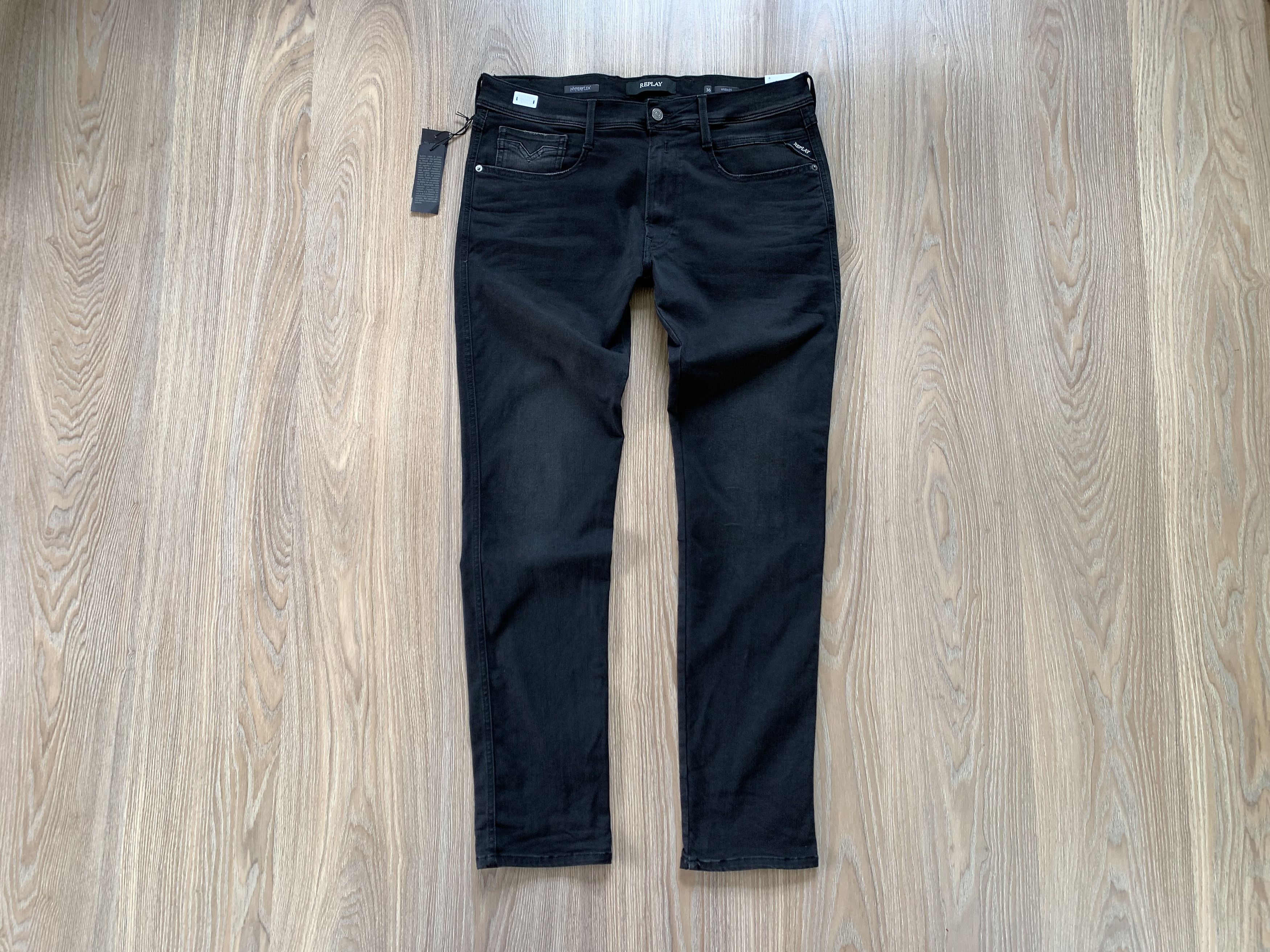 image of Italian Designers x Replay Hyperflex Mens Stretch Jeans in Black (Size 36)