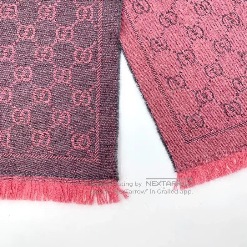 Gucci Gucci Gray-pink logo jacquard full-print wool tassel scarf Size ONE SIZE - 5 Thumbnail