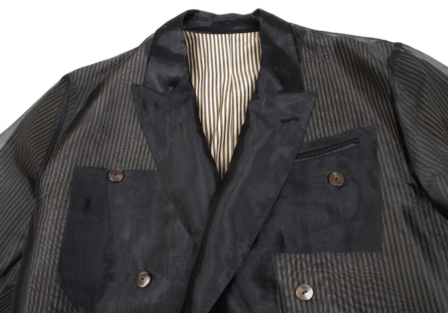 Jean Paul Gaultier Sheer Layered Stripe Jacket in Black and Beige, Size M Size US M / EU 48-50 / 2 - 2 Thumbnail