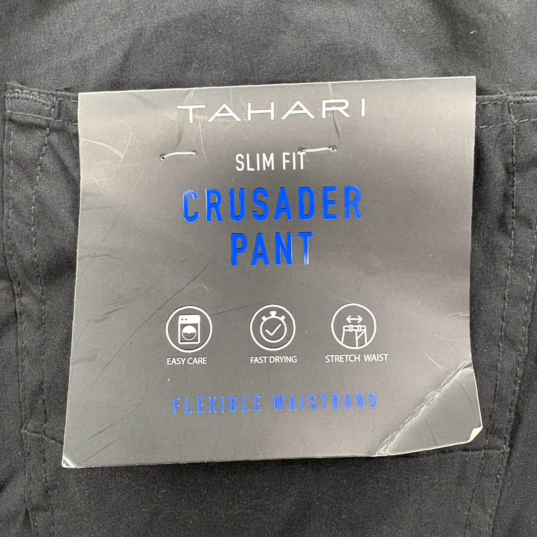 Vintage Tahari Crusader Pants Mens 38x32 Black Slim Fit Travel 5-Pocket NWT Nylon Spandex Flat Front Zip Size US 38 / EU 54 - 5 Thumbnail