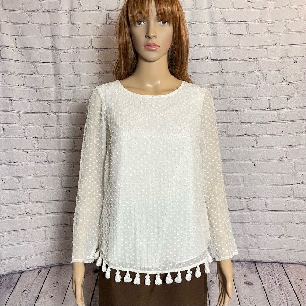 Other STS Sail To Sable White Silk Long Sleeve Tassel Blouse Size Size XXS / US 00 / IT 34 - 1 Thumbnail