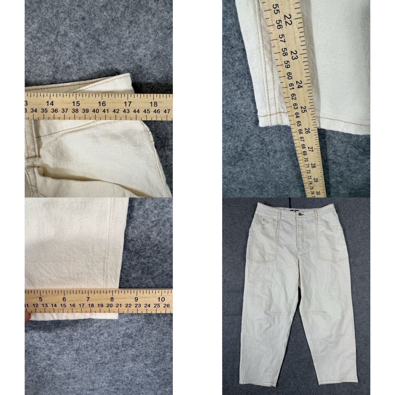 Frye Frye Barrel Ankle Jeans Womens 12 Bone Ivory Stretch Button Fly High Rise NWT Size 34" / US 12 / IT 48 - 9 Thumbnail