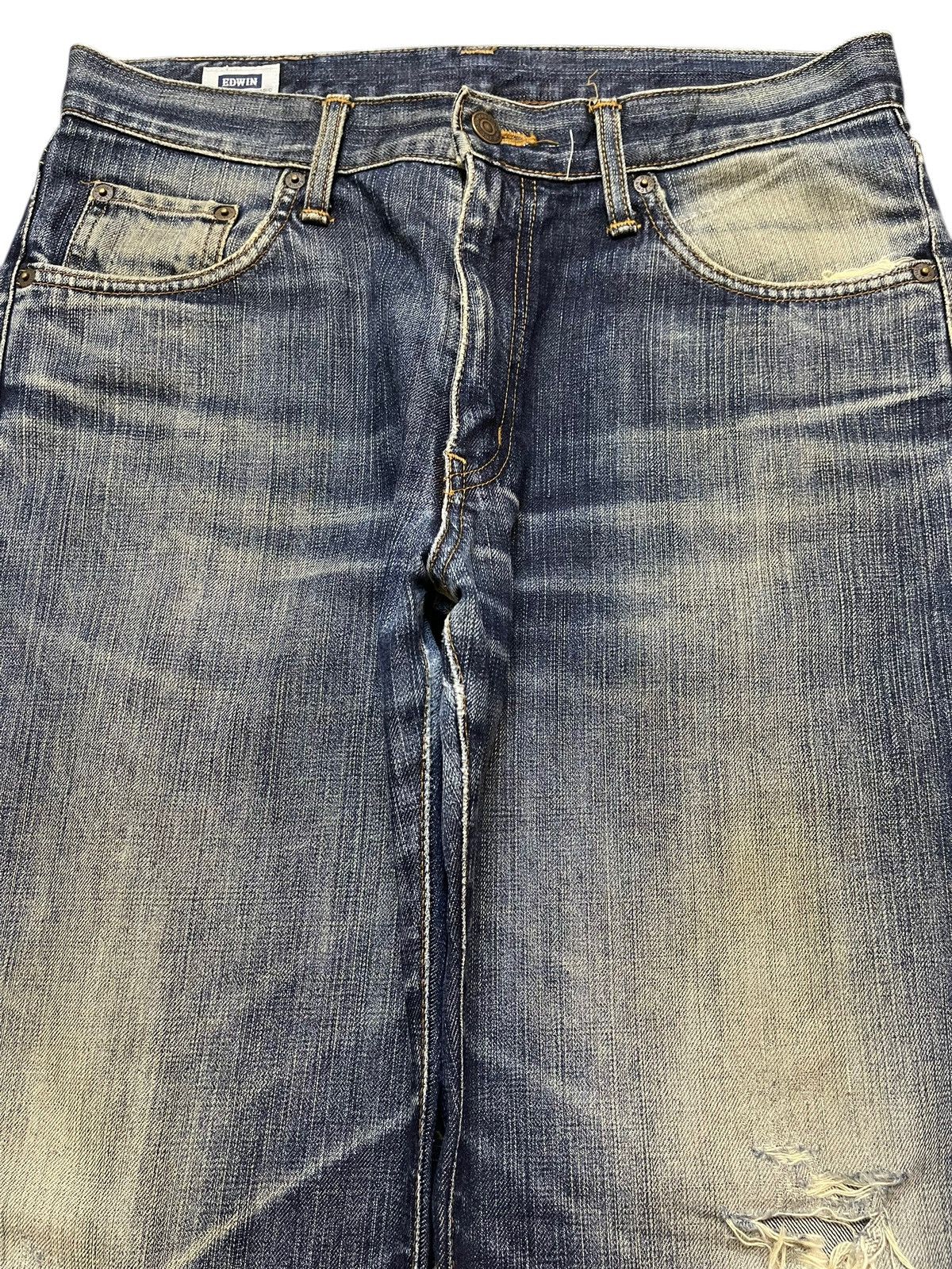 Edwin Vintage 90s Edwin 403 Faded Wash Distressed Loose Jeans Size US 32 / EU 48 - 3 Thumbnail