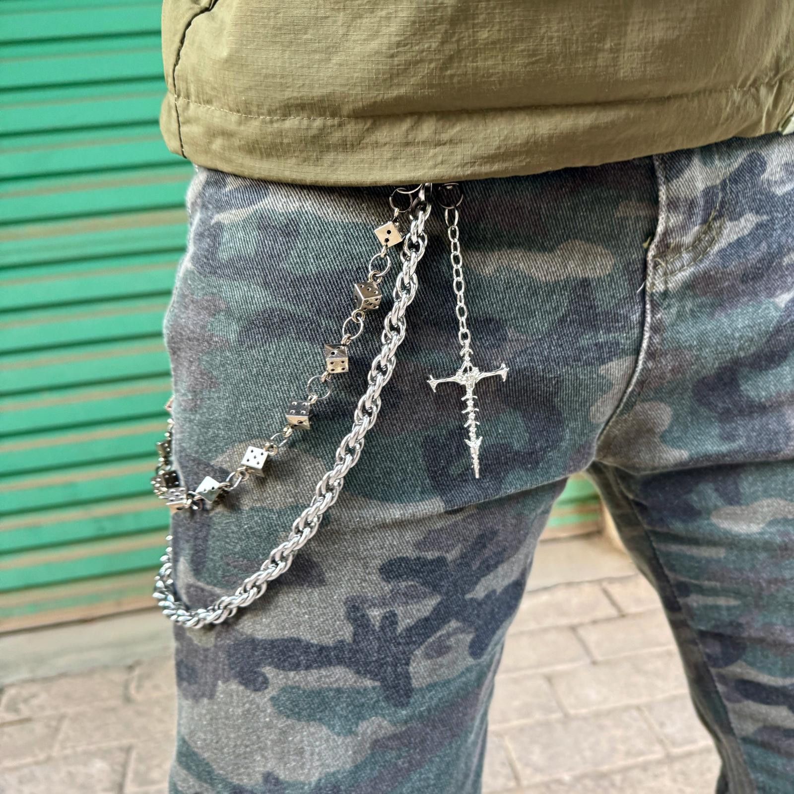 Jewelry Silver Men's Chain Wallet Chain Accessory with Cross Pendant Size ONE SIZE - 1 Thumbnail