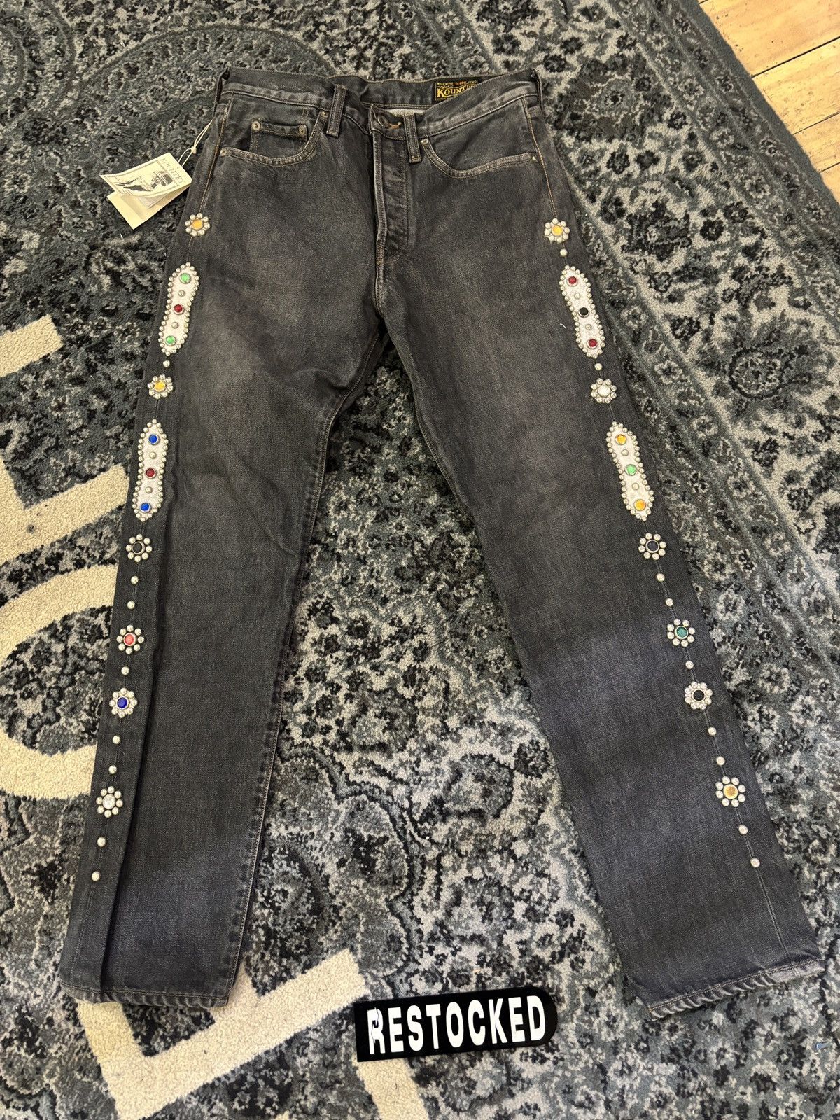 パンツ KAPITAL STUDDED GEMSTONE DENIM PANTS RARE KAPITAL GEM STUDDED DENIM