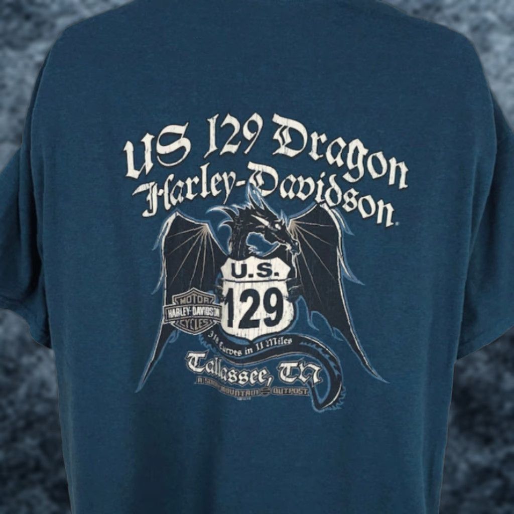 Harley Davidson Harley-Davidson T Shirt Mens 2XL Blue Dragon Tallassee Tennessee Vintage? No (adjusted) Size US XXL / EU 58 / 5 - 1 Thumbnail