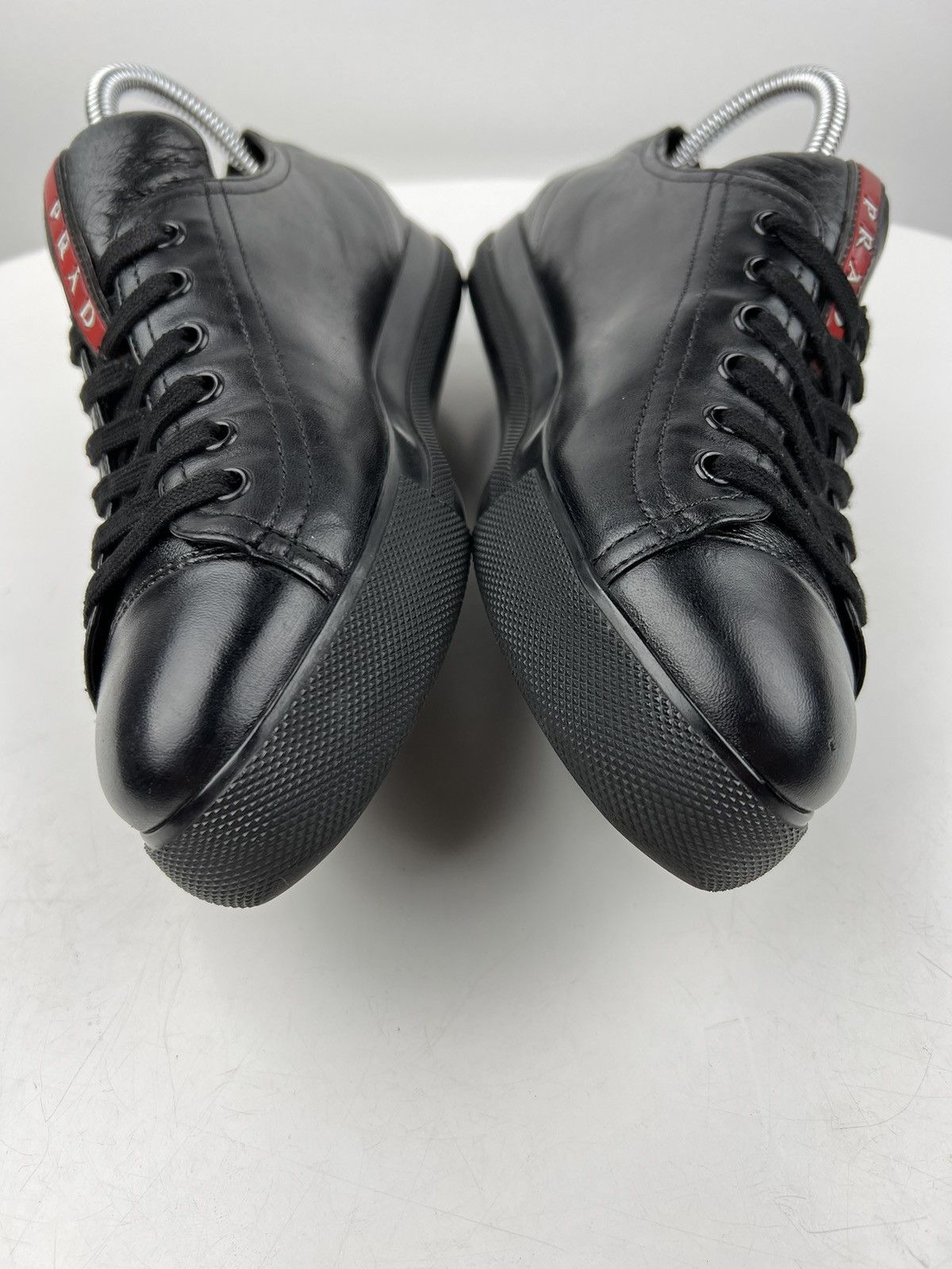 Prada PRADA Sneakers Low-Top Leather Shoes Red Tab Logo Black Wmns Size US 6.5 / IT 36.5 - 15 Thumbnail
