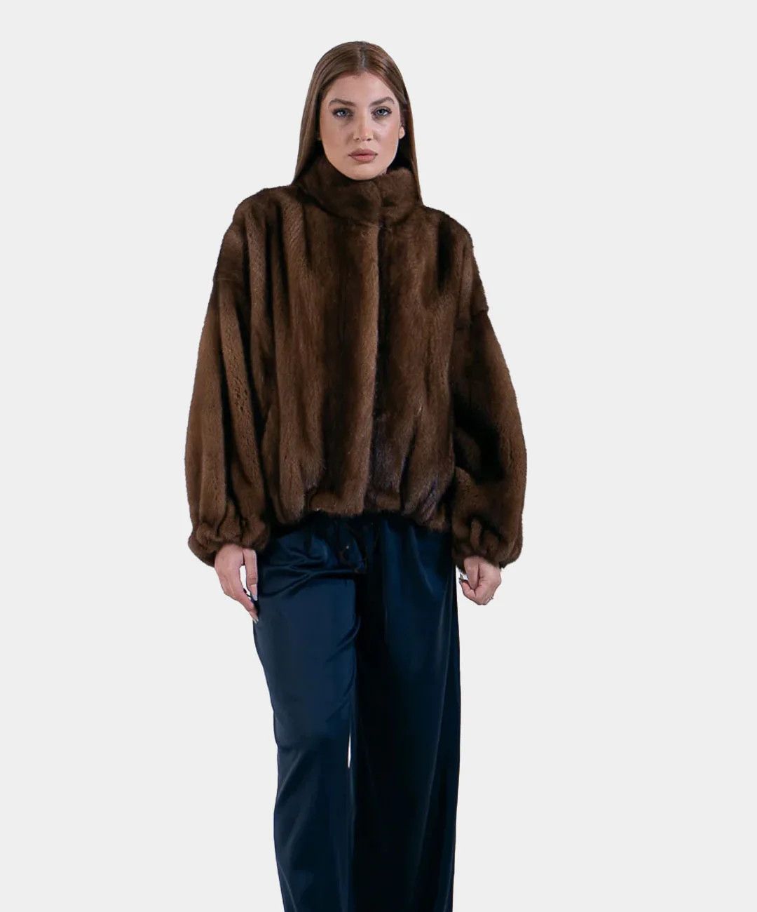 image of Mink Fur Coat Women's Mahogany Short Mink Jacket