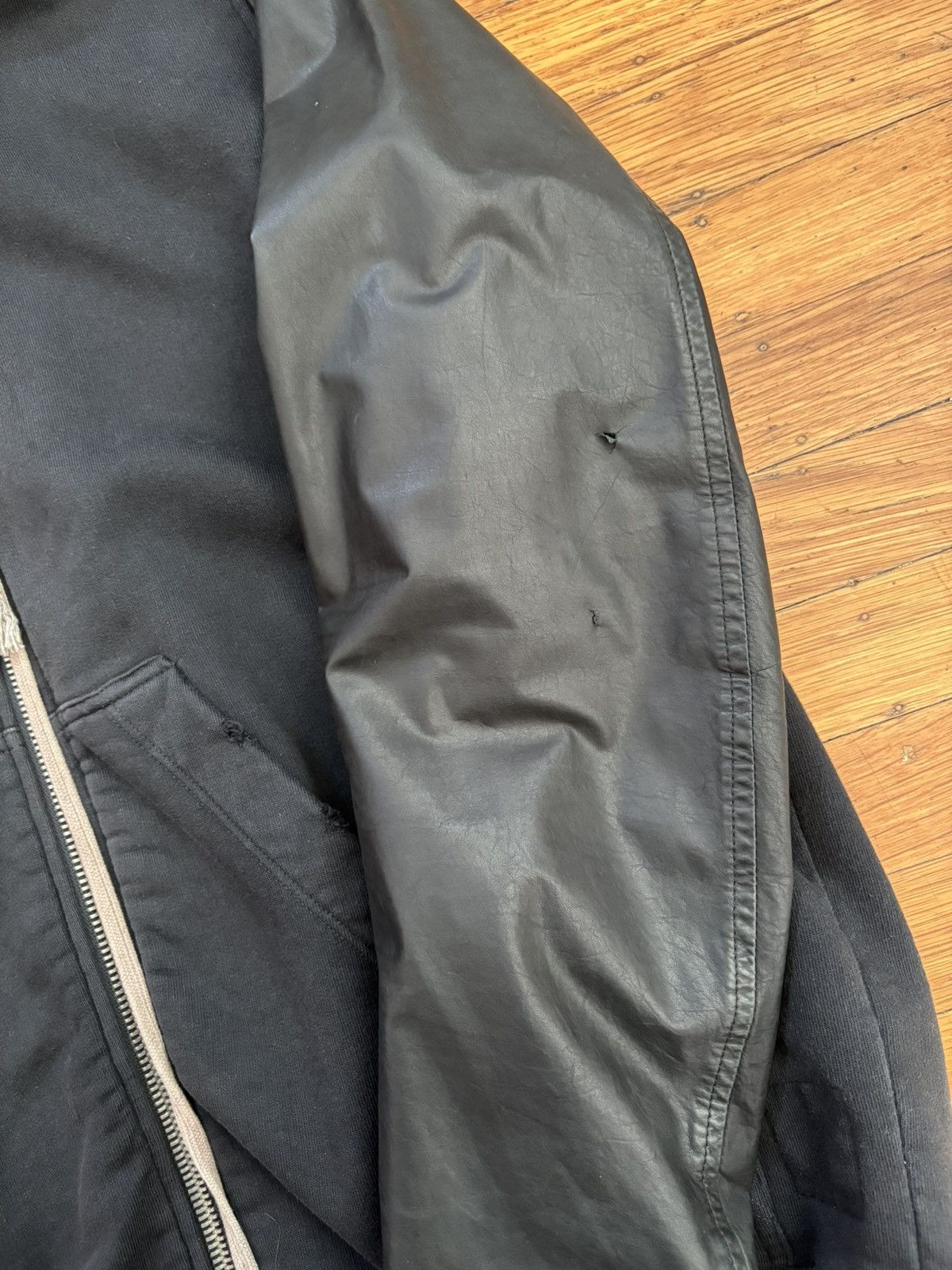 Rick Owens Drkshdw Leather Sleeve Jason Hoodie Size US L / EU 52-54 / 3 - 3 Thumbnail