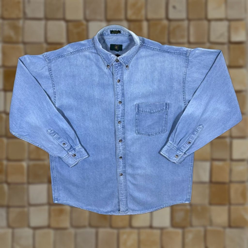 Club Room VINTAGE Club Room Blue Denim Long Sleeve Button-Up Cotton Shirt Large XL Mens Shirt Size US L / EU 52-54 / 3 - 1 Thumbnail