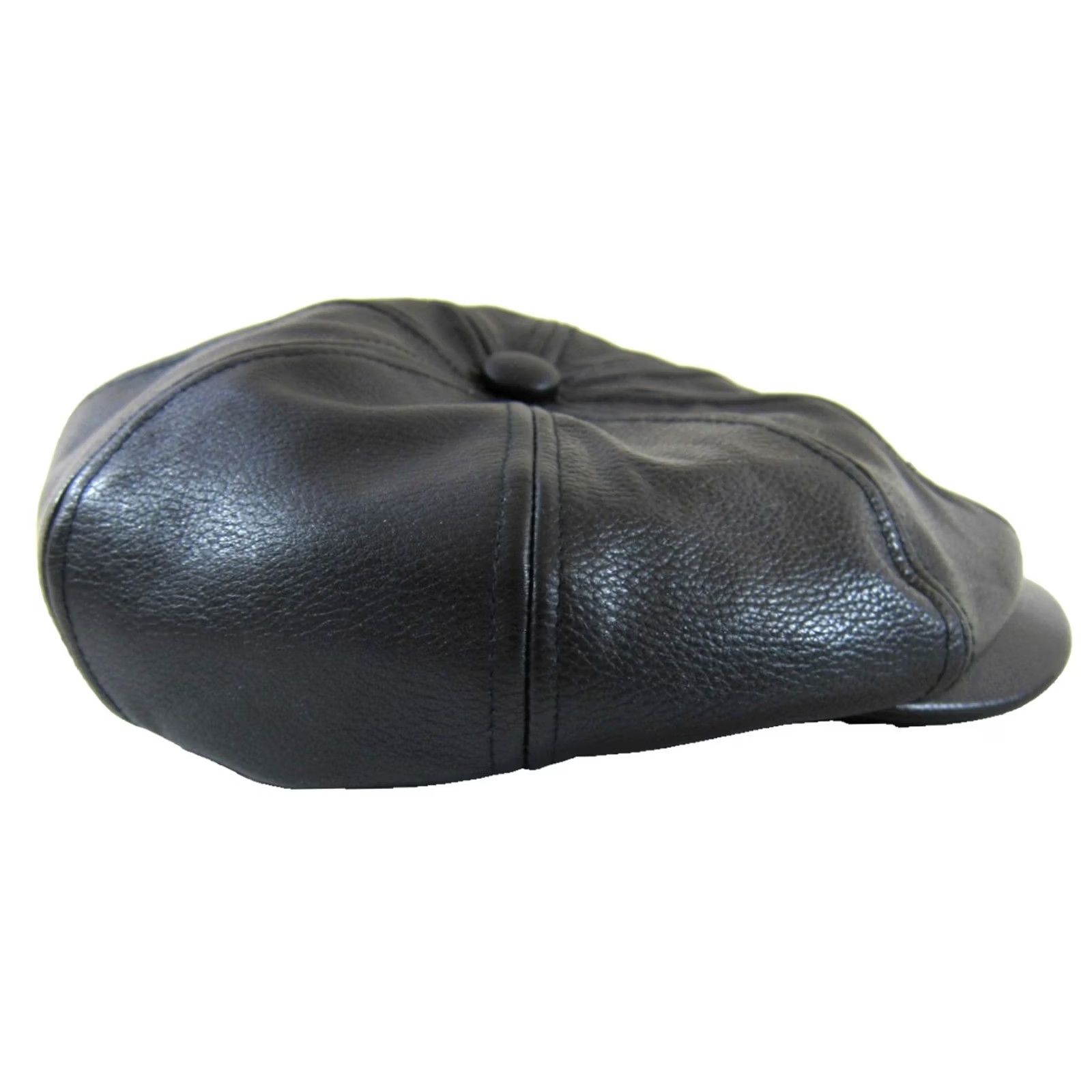 Vintage American Hat Makers 100% Leather Black Newsboy Cabbie Flat Hat Cap Medium Size ONE SIZE - 3 Thumbnail