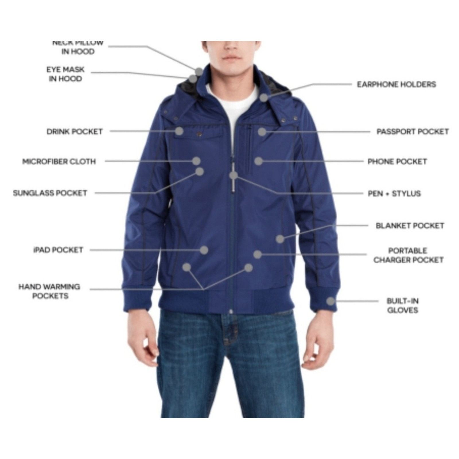 Other BAUBAX Full Zip Hooded Travel Bomber Jacket Hoodie Blue L Size US L / EU 52-54 / 3 - 3 Thumbnail