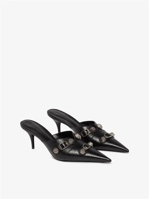 Balenciaga o1s1rm1024 Cagole 70mm Mules in Black/Silver Size US 10 / IT 40 - 2 Thumbnail