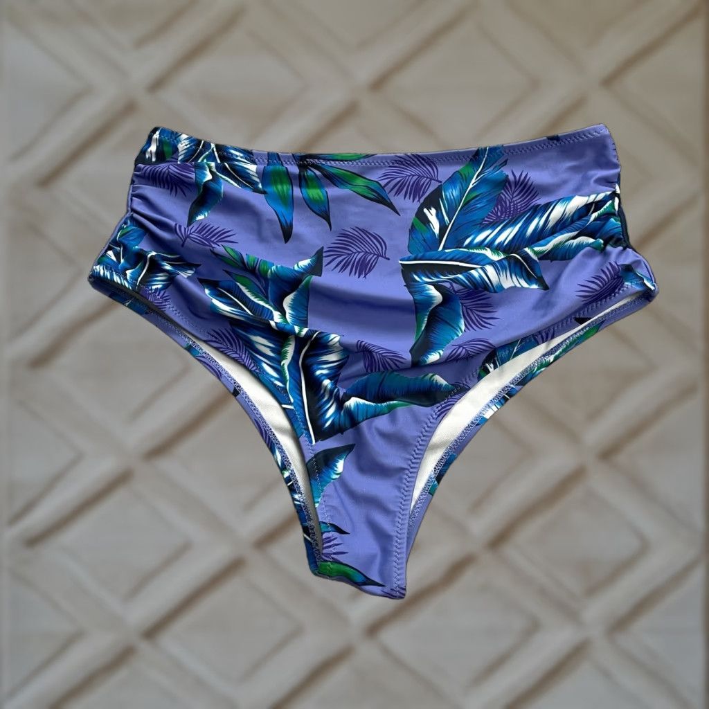 Shein Shein Bikini Bottom Womens Medium Blue Floral High Rise Stretch Tropical Beach Size 32" / US 10 / IT 46 - 1 Thumbnail