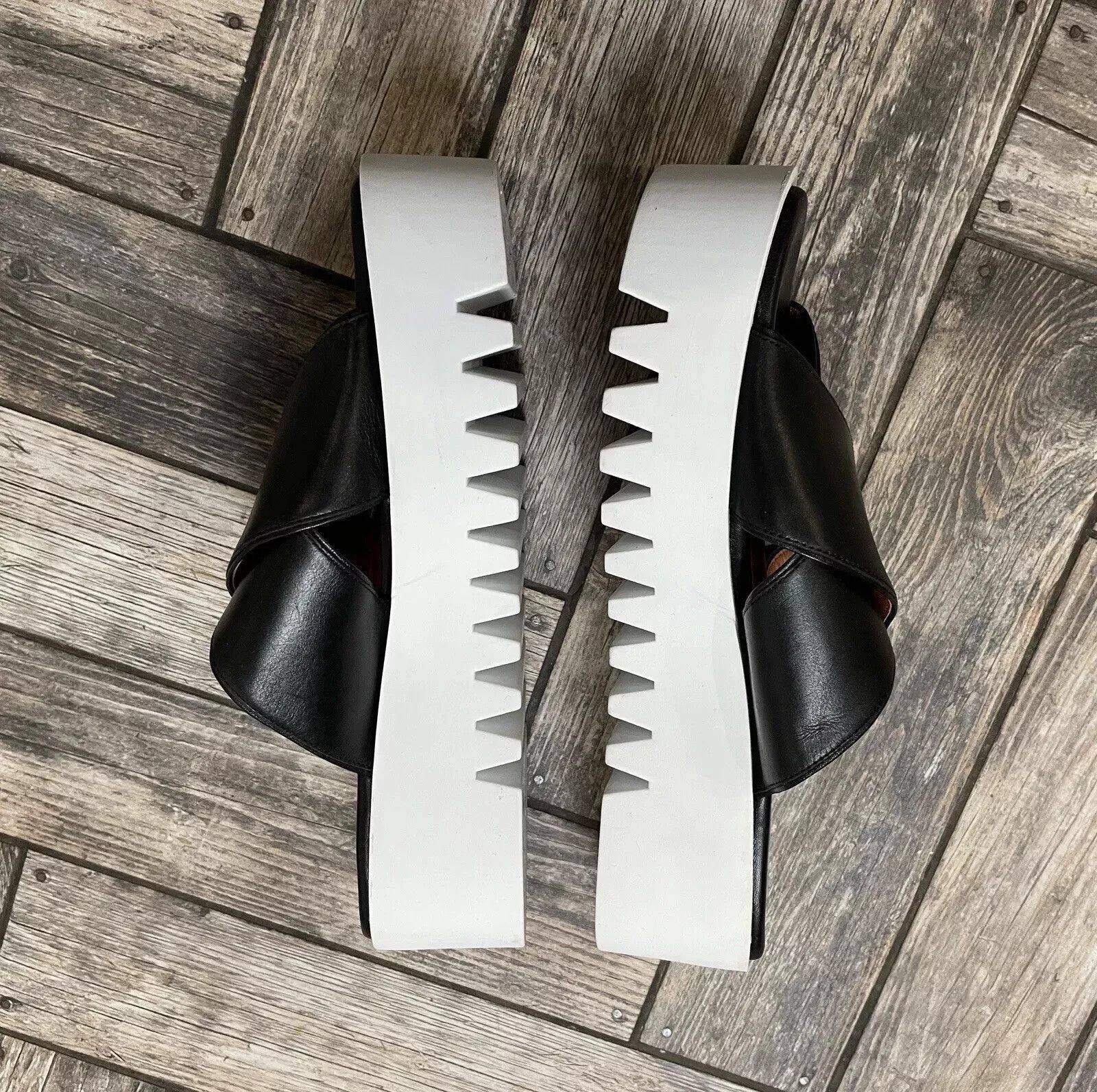 & Other Stories & Other Stories Leather Flatform Sandals Shoes Slide Black Size US 9 / IT 39 - 14 Thumbnail