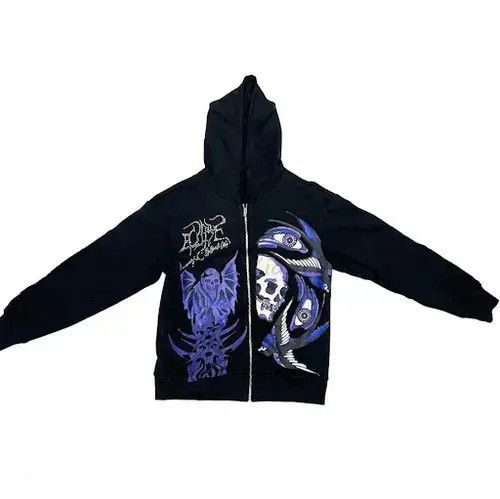 Japanese Brand Hoodie Rhinestone Gothic Print Zip Up Hoodie Size US L / EU 52-54 / 3 - 4 Thumbnail