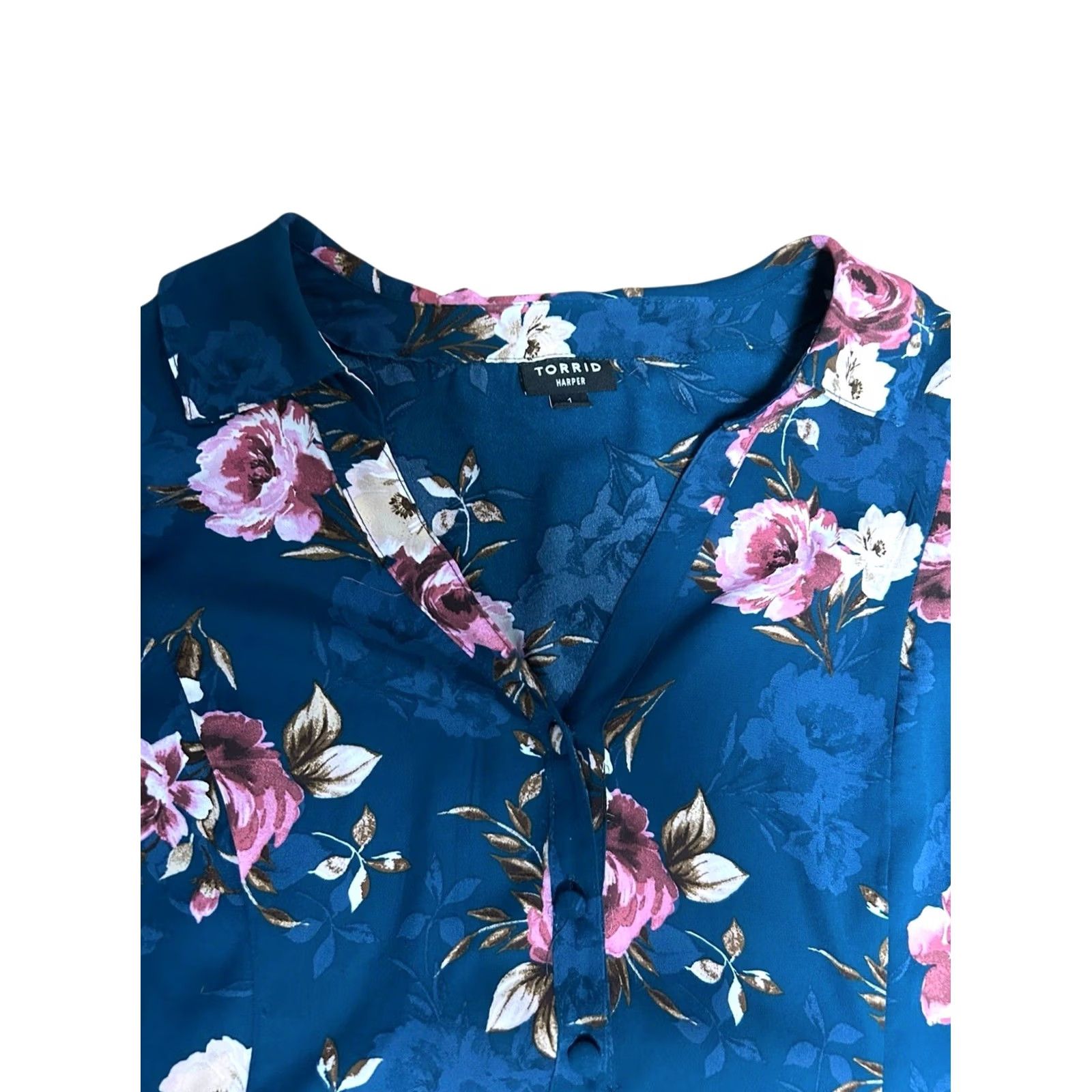 Torrid Torrid Blouse Long Sleeve Floral Fit and Flare Georgette Shirt Women's Sz 1 Blue Pattern Silk-like Polyester Sighted Vintage No Size XS / US 0-2 / IT 36-38 - 6 Thumbnail