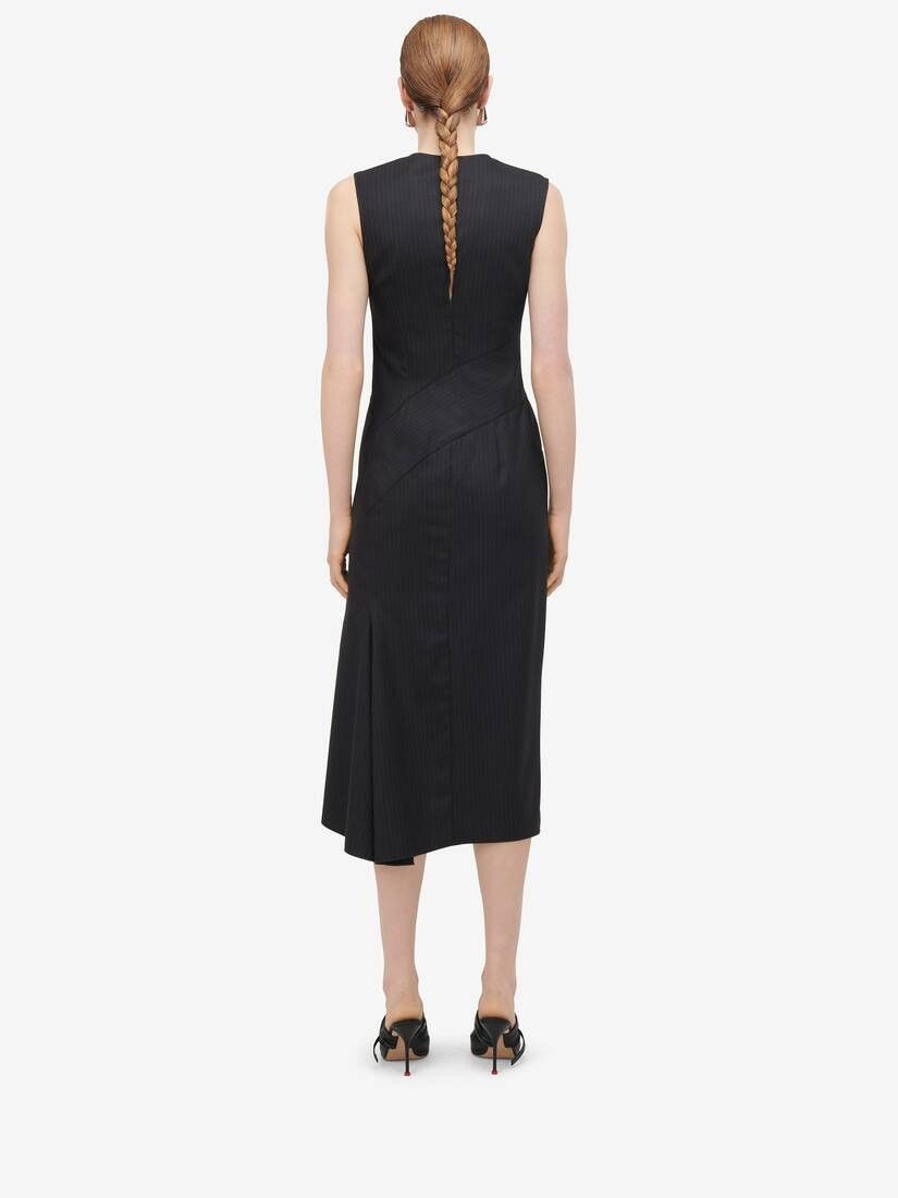 Alexander McQueen o1srvl11e0226 Pinstripe Midi Dress In Grey Size L / US 10 / IT 46 - 4 Thumbnail