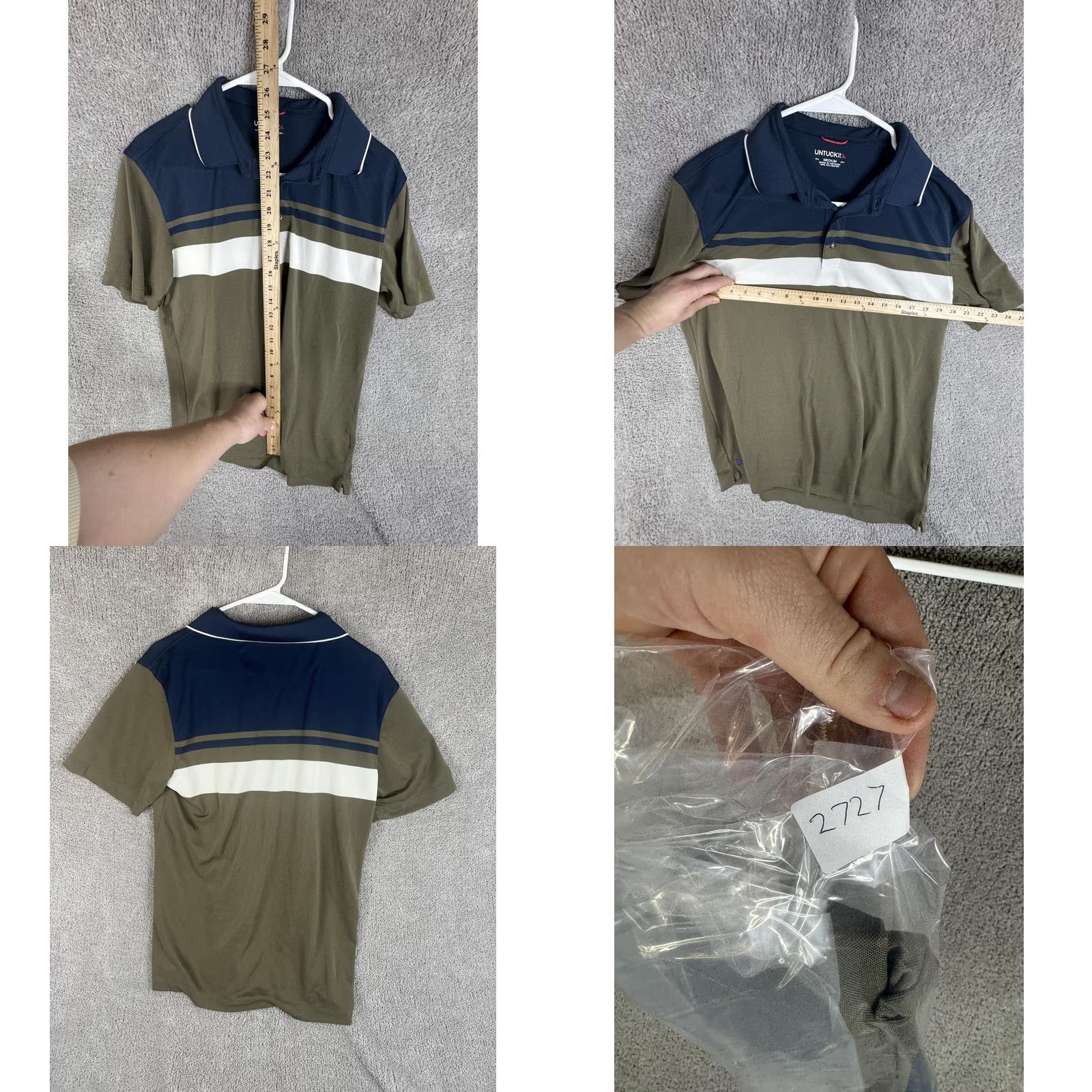 UNTUCKit UNTUCKit Polo Shirt Mens M Blue Green Stripe 100% Polyester Golf Casual Polo Shirt Mens M Color Green Striped Short Sleeve Size US M / EU 48-50 / 2 - 8 Thumbnail