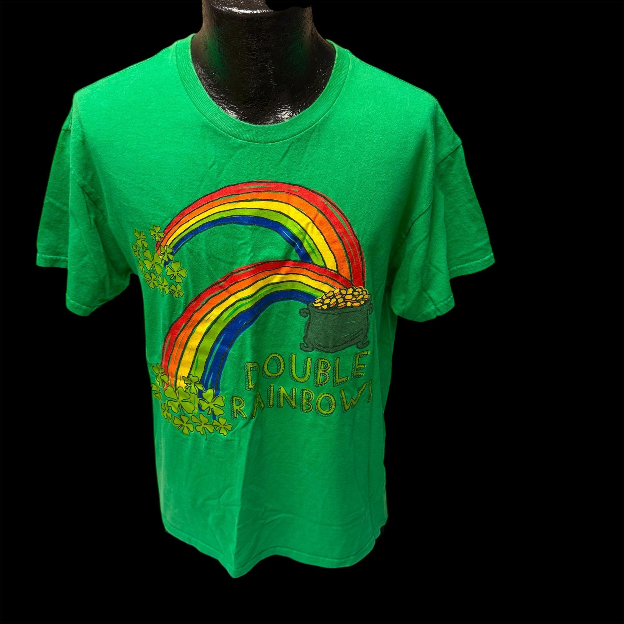 専用⑱ Vtg Green Irish Lucky DOUBLE RAINBOW T Shirt L