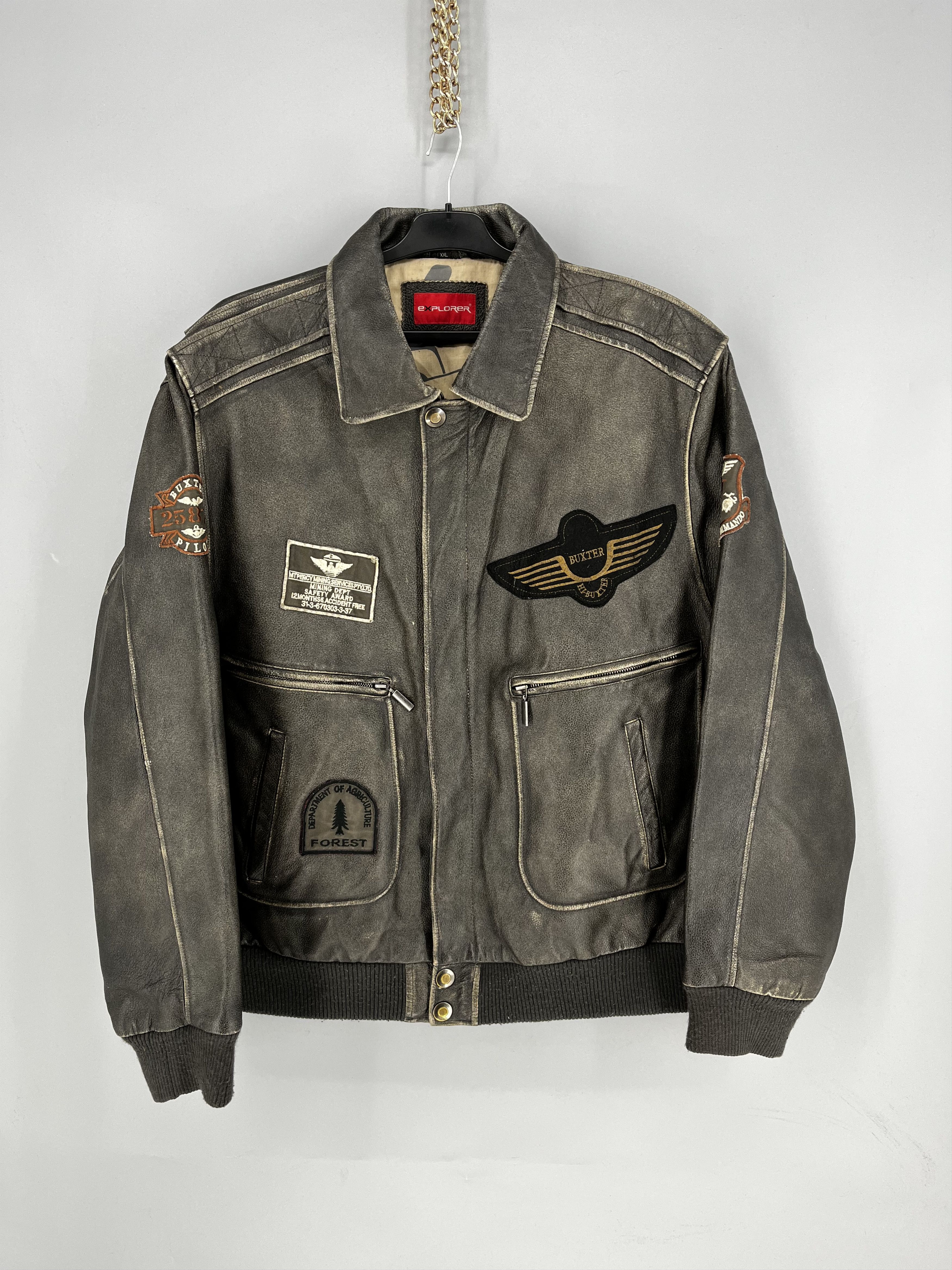 Vintage Explorer Vtg Leather Bomber Jacket – Distressed Patina 90s Size US XXL / EU 58 / 5 - 1 Thumbnail