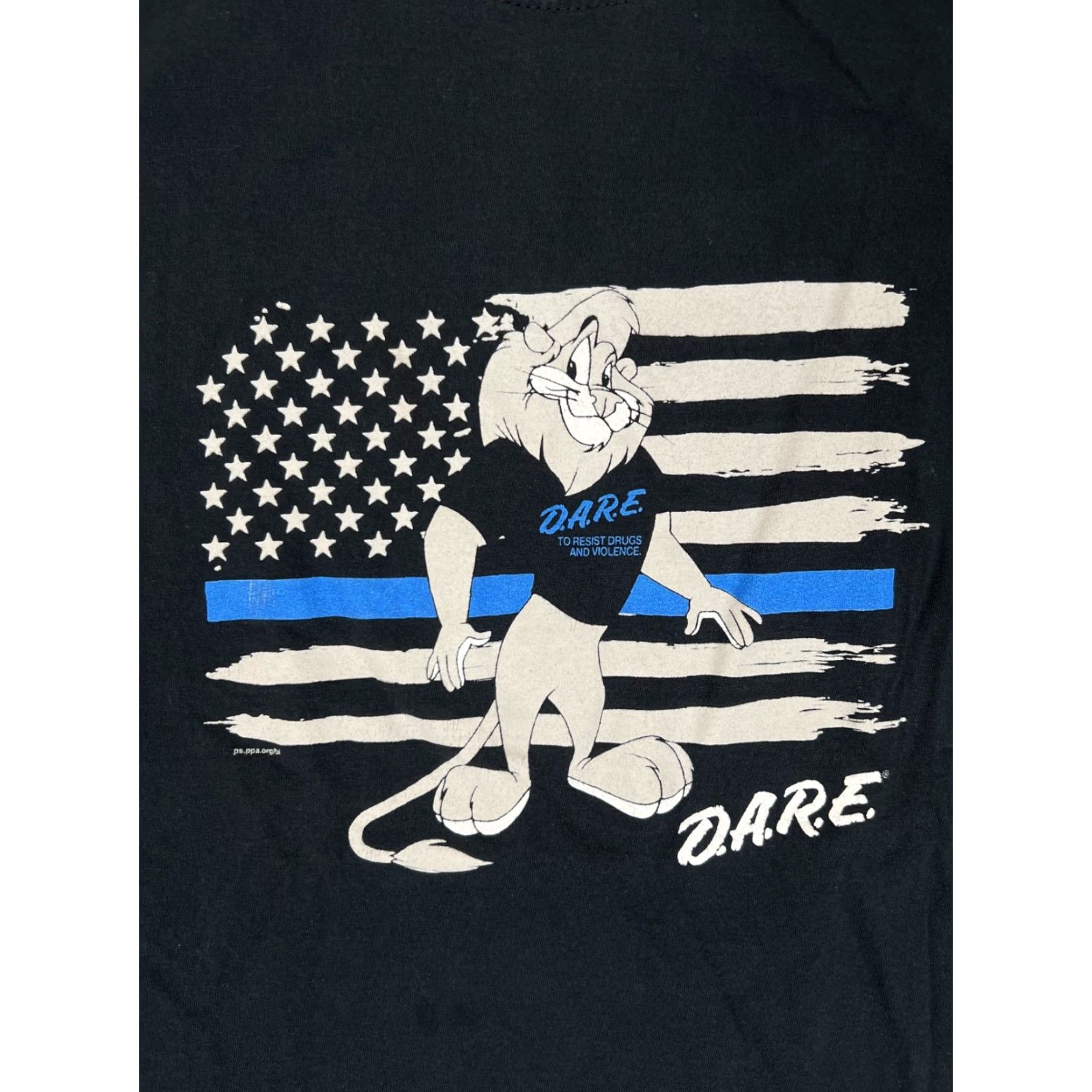 Gildan VINTAGE Gildan T-Shirt Lion Blue Stripe Dare T-Shirt Size L Men 90s To Resist Drugs & Violence Logo Graphic Print Crew Neck Short Sleeve Black Cotton Size US L / EU 52-54 / 3 - 2 Thumbnail