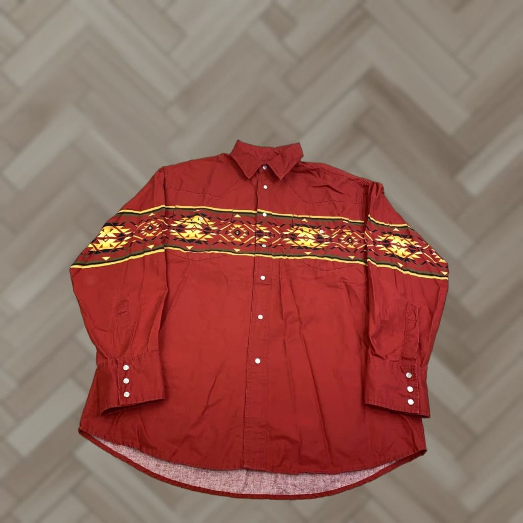 Wrangler VINTAGE Wrangler Rustler Pearl Snap Shirt Mens L Red Aztec Southwest 12677 Size US L / EU 52-54 / 3 - 1 Thumbnail