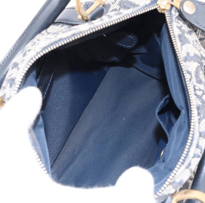 Dior Trotter Canvas Leather Handbag Gray x Navy Size ONE SIZE - 7 Thumbnail