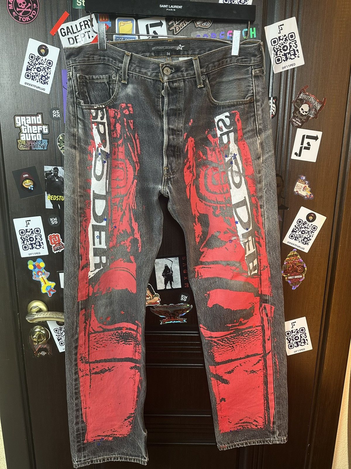 Sp5der × Young Thug Spider Worldwide Red Moto Jeans Size US 34 / EU 50 - 1 Thumbnail
