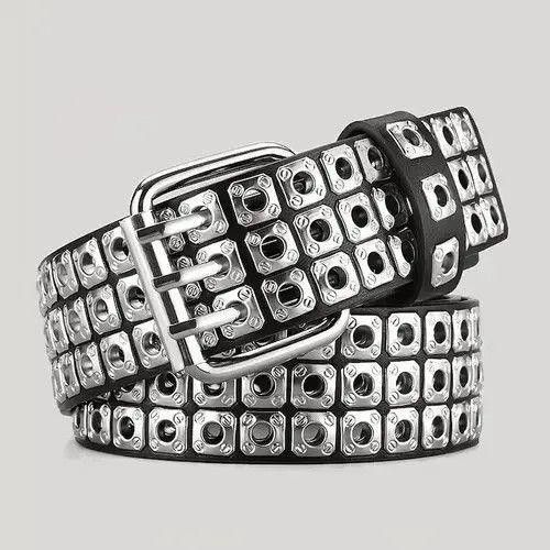 Jewelry Silver Triple Line Square Rivet Belt Size ONE SIZE - 4 Thumbnail