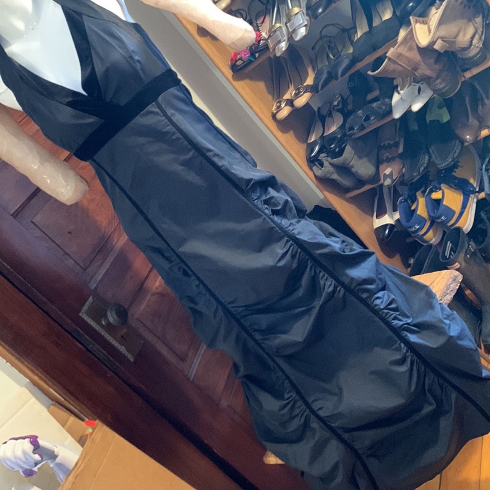 Vintage Ronen Chen Israel black ruched sexy modern halter gown dress Size S / US 4 / IT 40 - 2 Thumbnail