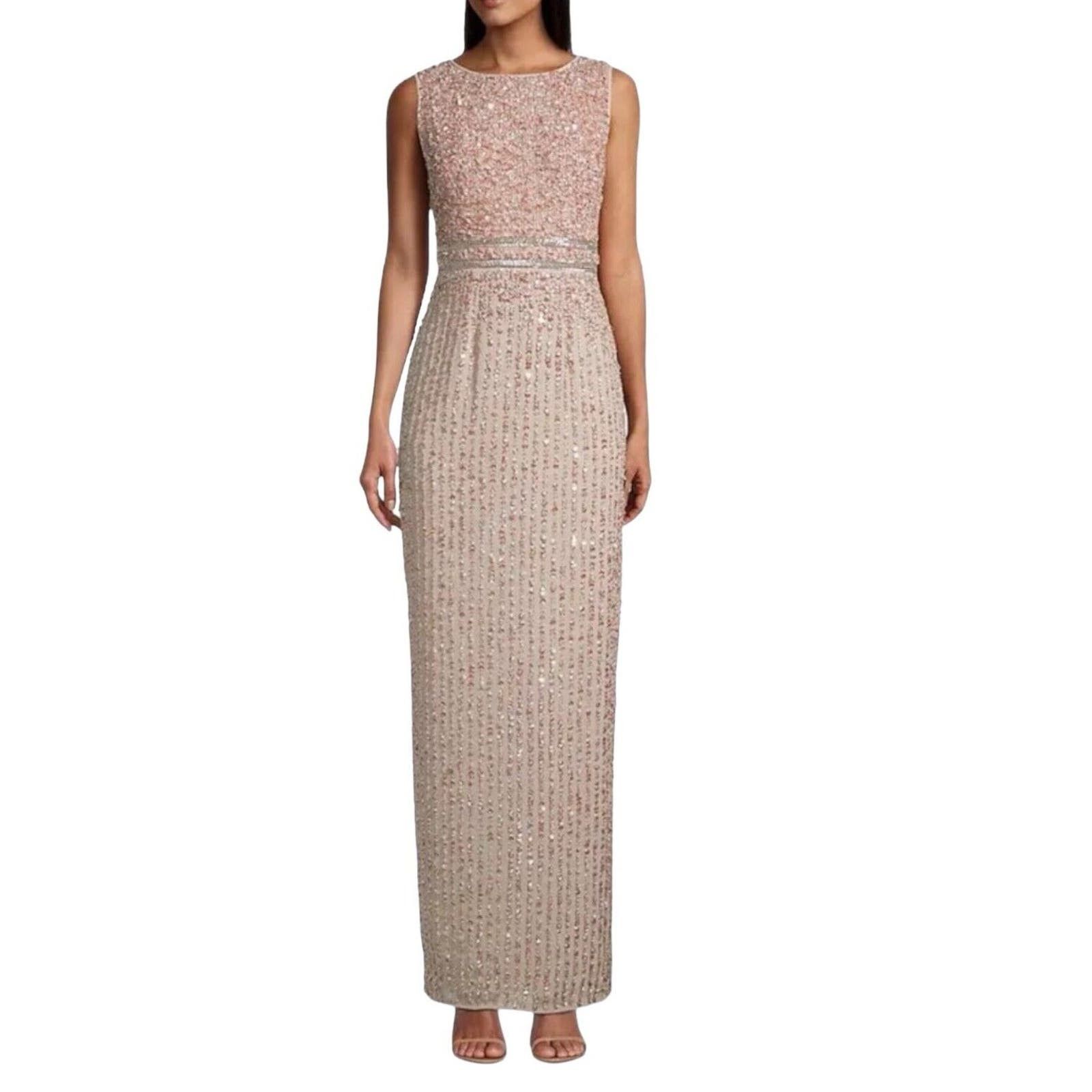image of Mac Duggal New 93603 Nude Beaded Sleeveless Column Gown in Beige, Women's (Size Medium)