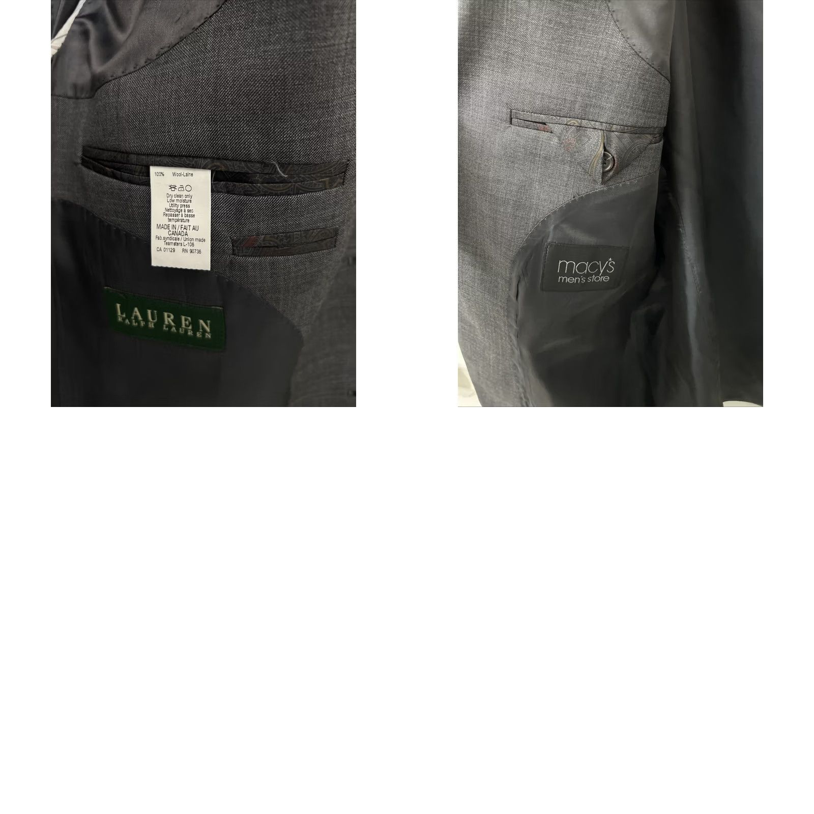 Ralph Lauren Lauren Ralph Lauren Blazer Mens 42R Gray 100% Wool-Laine Two-Button Notch Lapel Regular Fit Solid Jacket Coat Cardigan? Size 42R - 9 Thumbnail