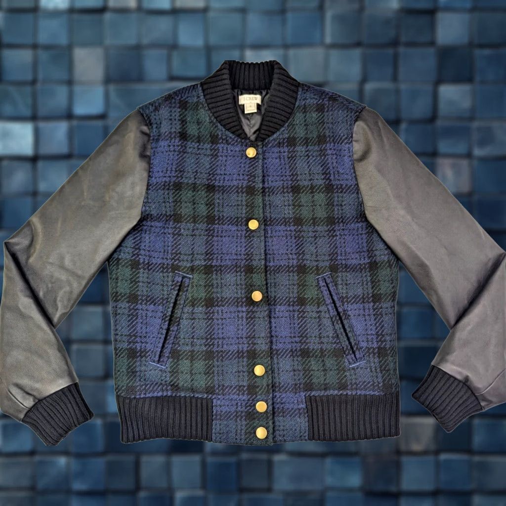J.Crew J.CREW Bomber Jacket Blue Wool Blend Plaid S Women Size S / US 4 / IT 40 - 1 Thumbnail