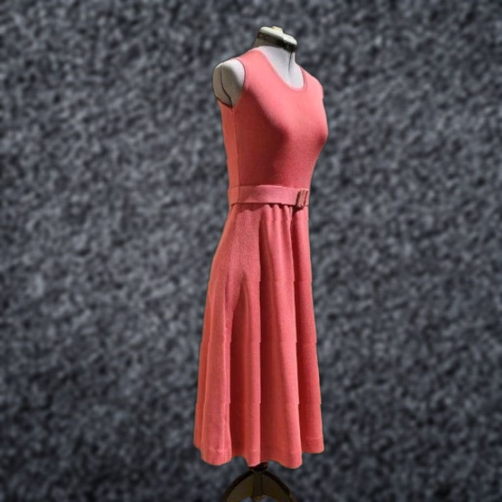 Pinko VINTAGE 70s Pink Stretch Knit Dress MOD Fit & Flare Party Dress Disco Shirt? Size S / US 4 / IT 40 - 1 Thumbnail