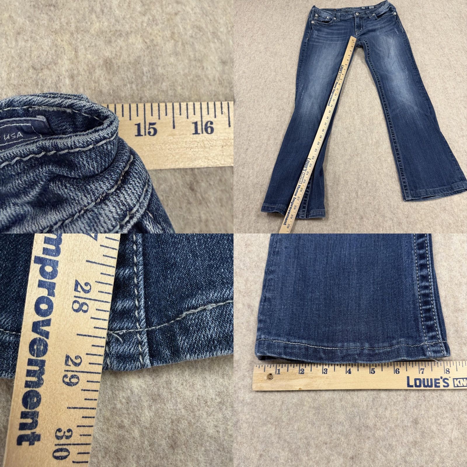 Miss Me Miss Me Jeans Womens 29 Blue Bootcut Sequin Rhinestone Flap Pockets JES731BR Size 29" - 9 Thumbnail
