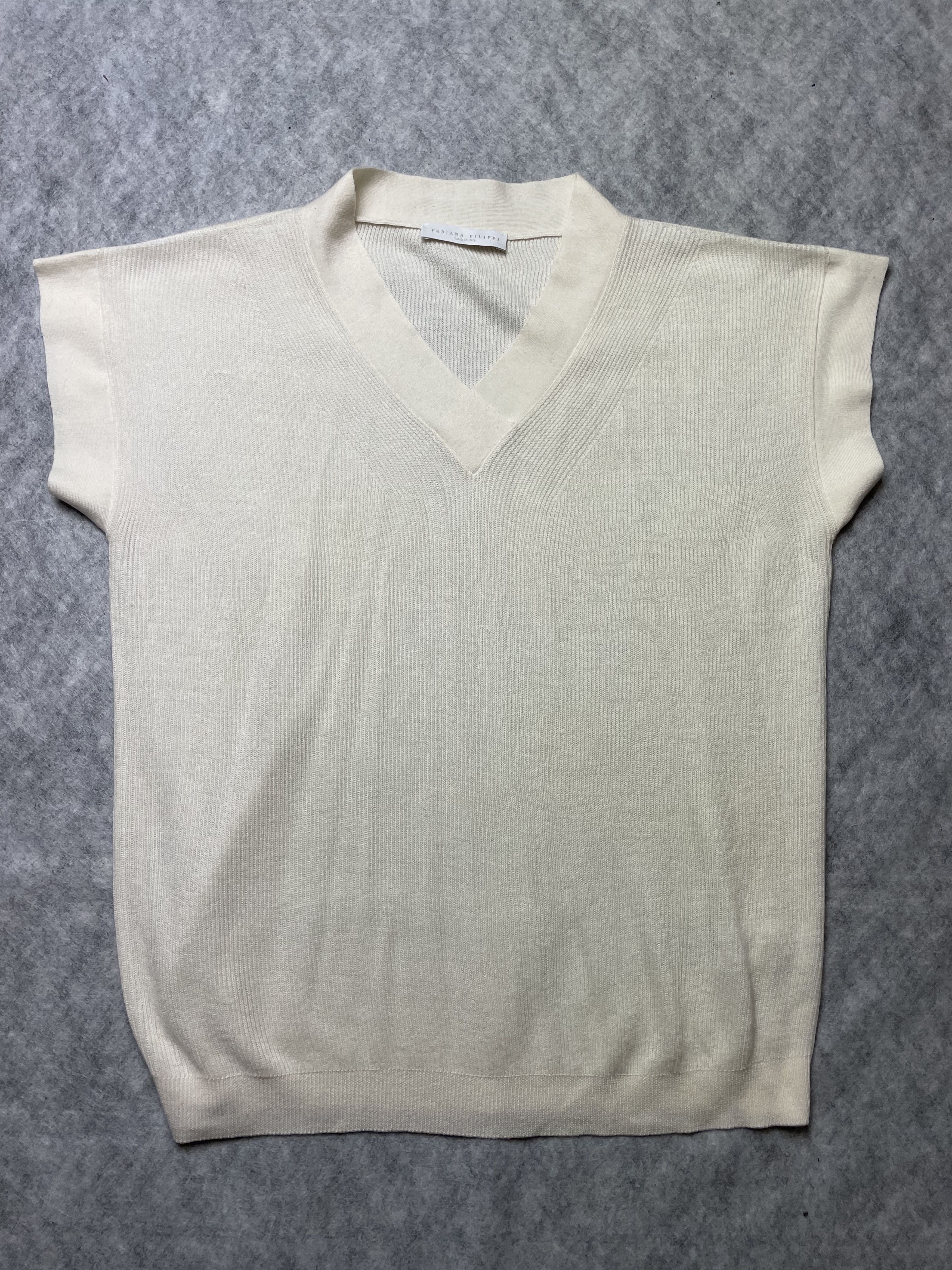 Fabiana Filippi Fabiana Filippi Ivory Short Sleeve Wool Blend Sweater Size S / US 4 / IT 40 - 6 Thumbnail