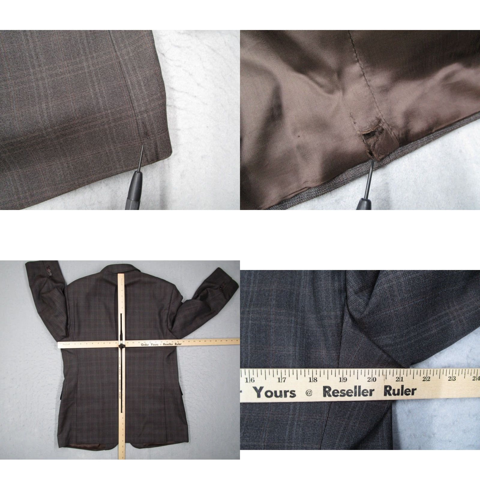 Saks Fifth Avenue Vintage Saks Fifth Avenue Ermenegildo Zegna Wool Check Suit Jacket Men 42 Brown Slim Fit Single-Breasted Blazer Size 42R - 8 Thumbnail