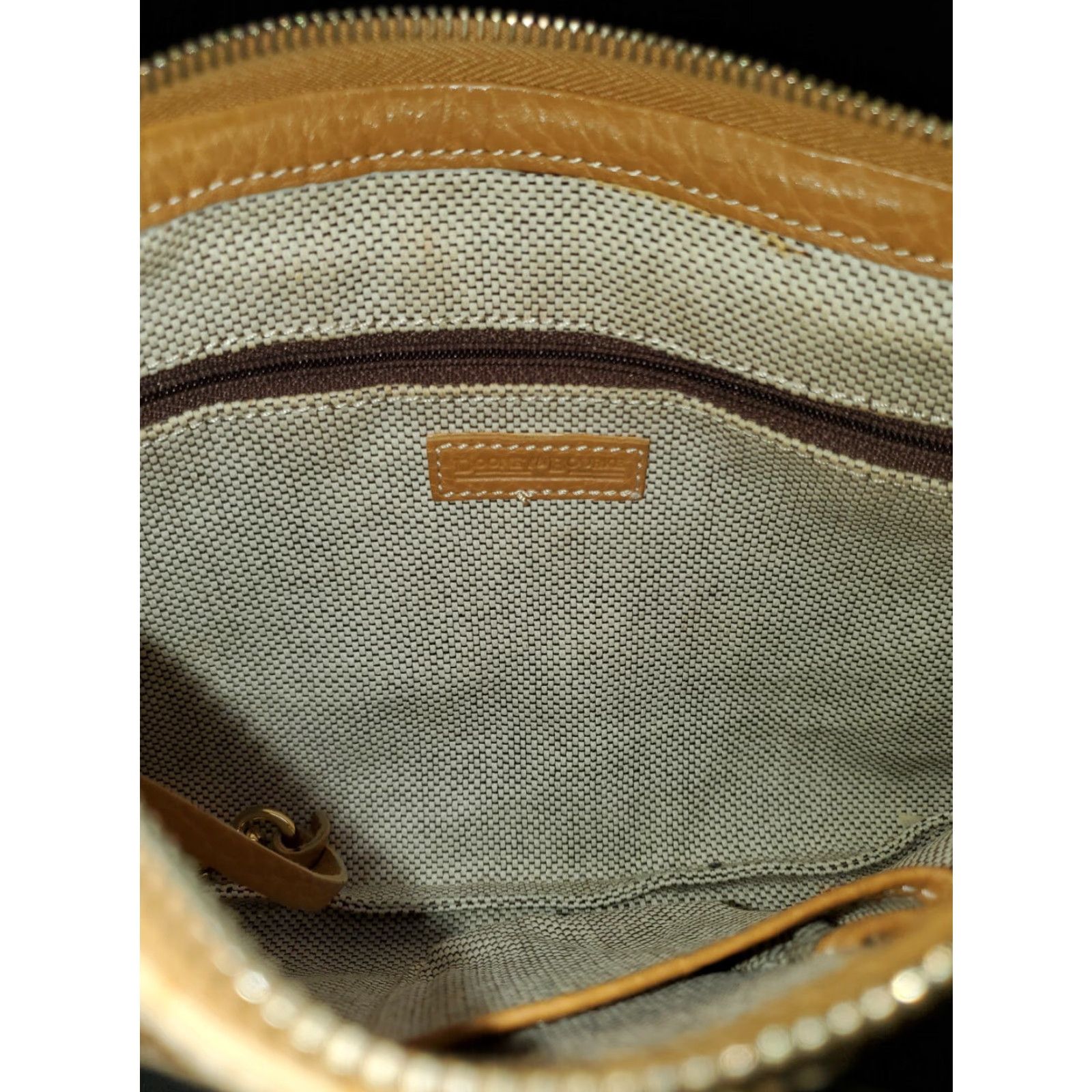 Dooney & Bourke VINTAGE Dooney & Bourke Monogram Small Shoulder Bag Clutch Canvas Leather Trim Beige Crossbody Strap Womens Bag Size ONE SIZE - 8 Thumbnail