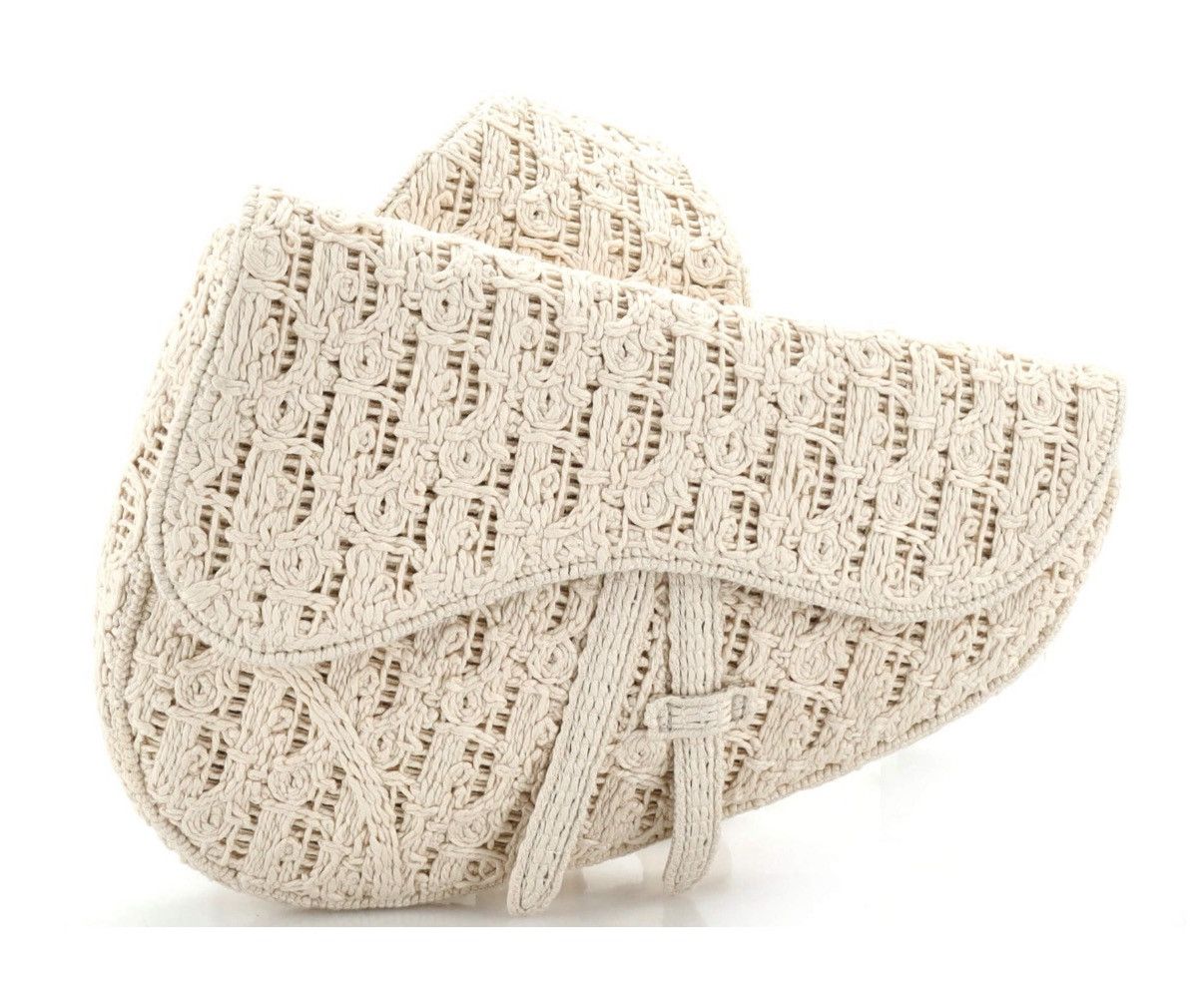 Dior x Travis Scott Crochet Saddle Crossbody Bag - Retail $6,200 in Beige, Men's