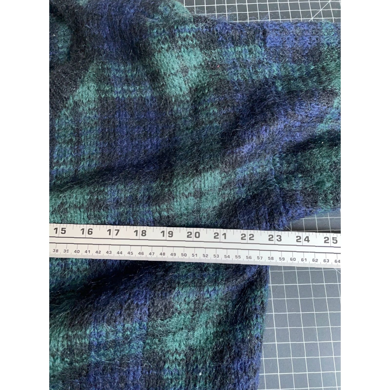 Swatch VINTAGE 90s Mohair Cardigan Women's Large Green Blue Black Watch Sweater Boxy Fit Size L / US 10 / IT 46 - 5 Thumbnail