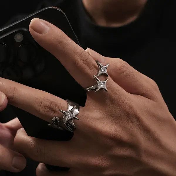 Jewelry Silver Gothic Spike Rings, Adjustable Metal Rings Size ONE SIZE - 7 Thumbnail
