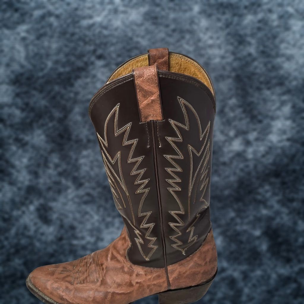 VINTAGE Justin Boots Boot Western Cowboy Leather D Brown Size 9 Men Shoes - read flaws readouts