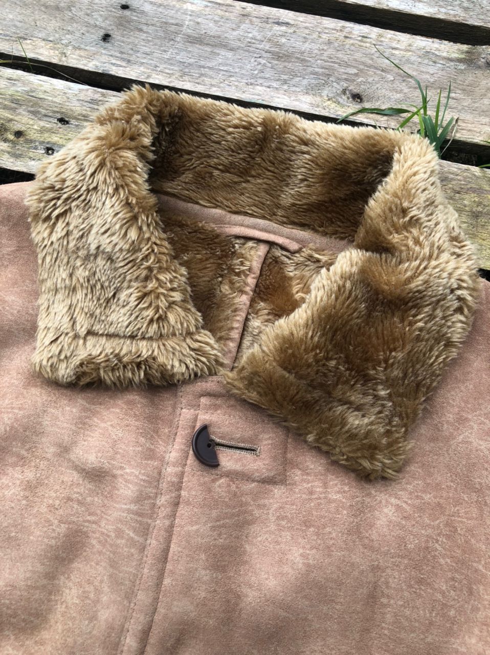 Japanese Brand × Vintage Vintage British Khaki NY Faux Fur Leather Jacket Size US L / EU 52-54 / 3 - 7 Thumbnail