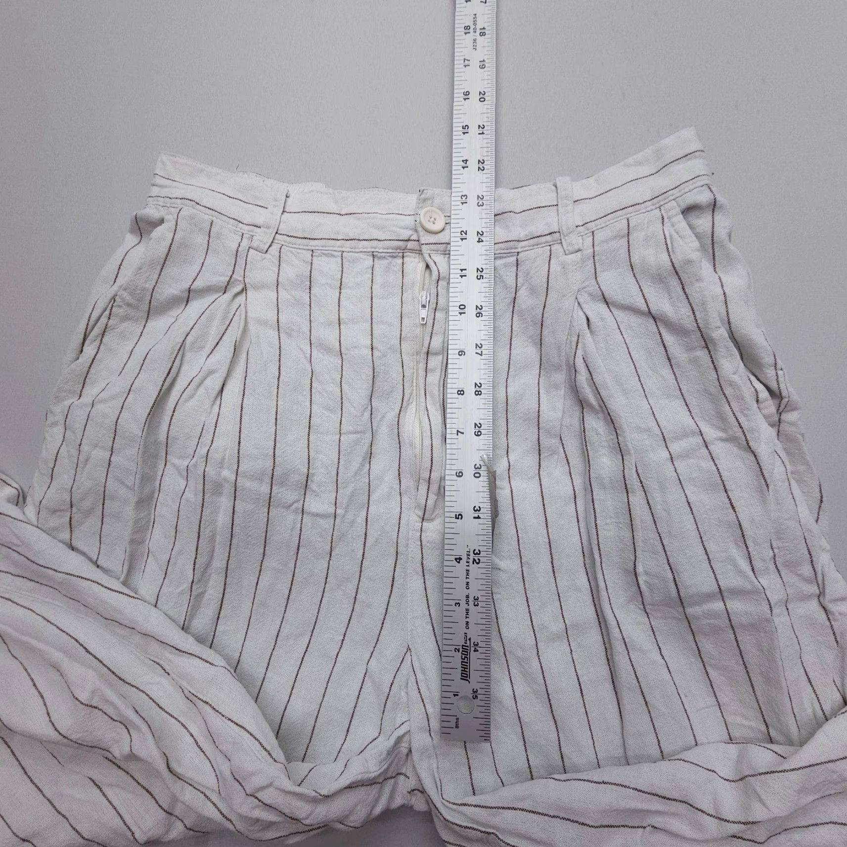 Urban Outfitters Urban Outfitters High Rise Pleated Pants Striped Linen Blend Wide-Leg Women L Regular White Bohemian 90s? Size 36" / US 14 / IT 50 - 6 Thumbnail