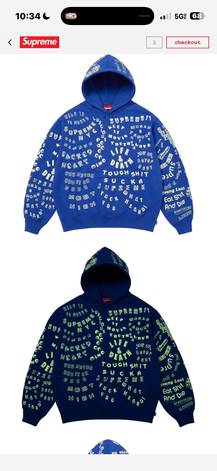 Supreme Supreme deadly glow in the dark blue hoodie small Size US S / EU 44-46 / 1 - 1 Thumbnail