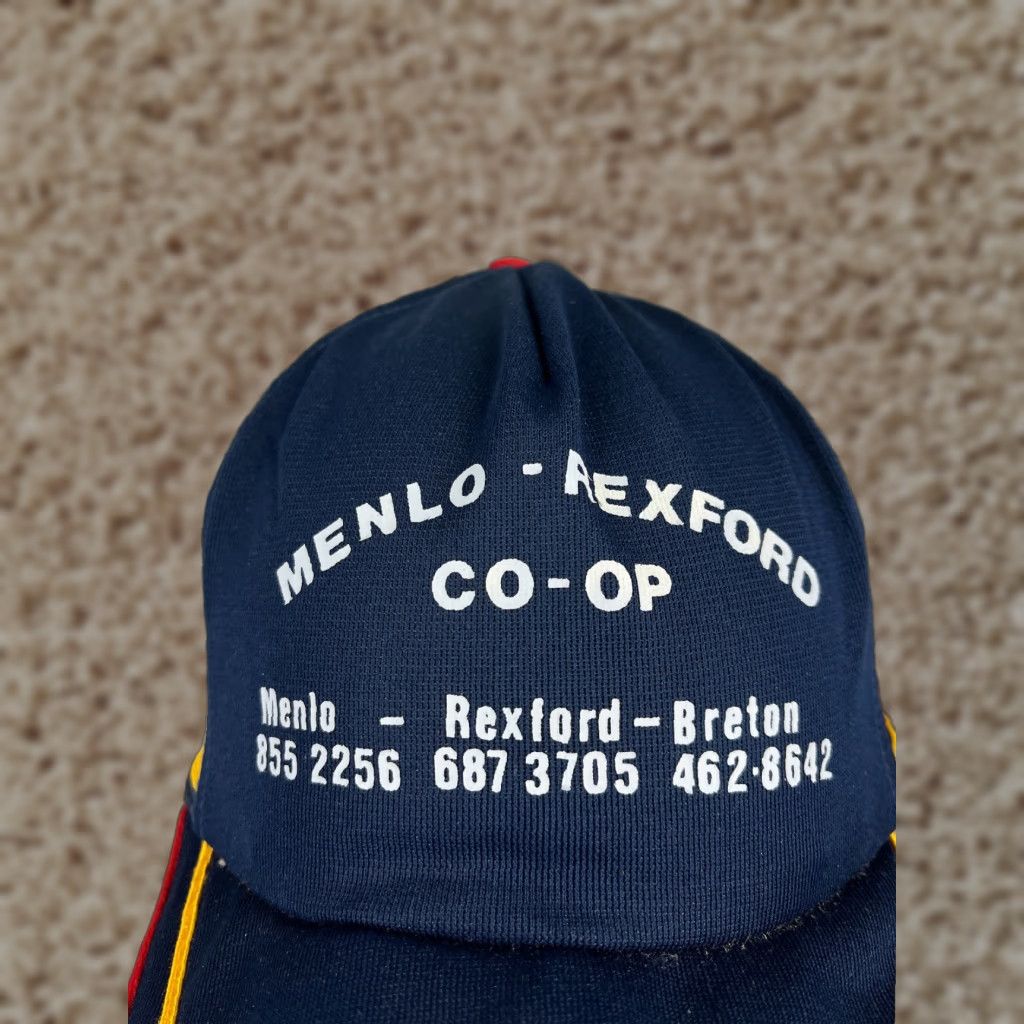 Vintage VTG Menlo Rexford Coop Hat Cap Snap Back Adult One Size Blue Red Trucker Stripe Hat Size ONE SIZE - 1 Thumbnail