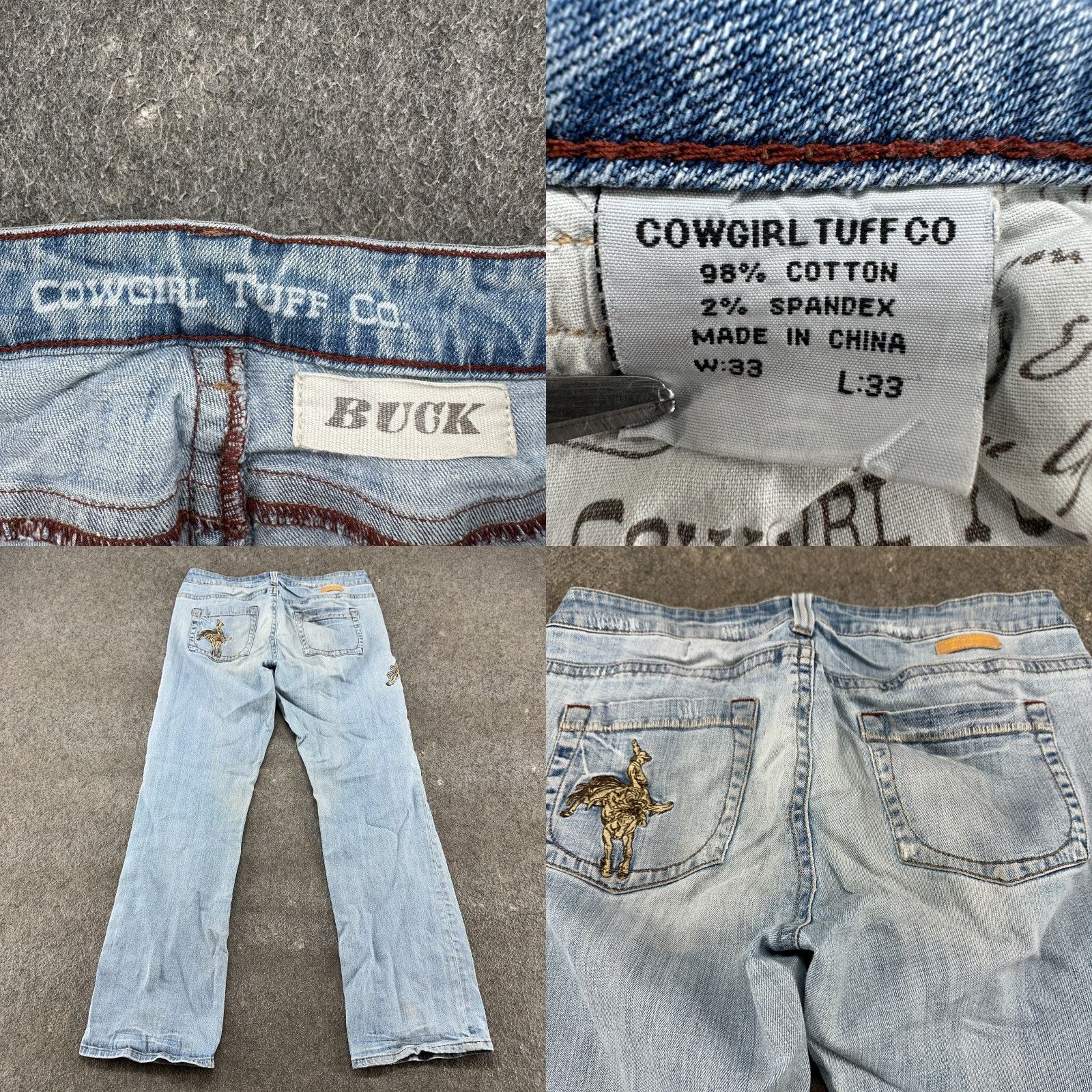 CO Cowgirl Tuff Jeans Women 33x33 Blue Buck Relaxed Bootcut Light Wash Embroidered Size 24" / US 00 / IT 34 - 8 Thumbnail