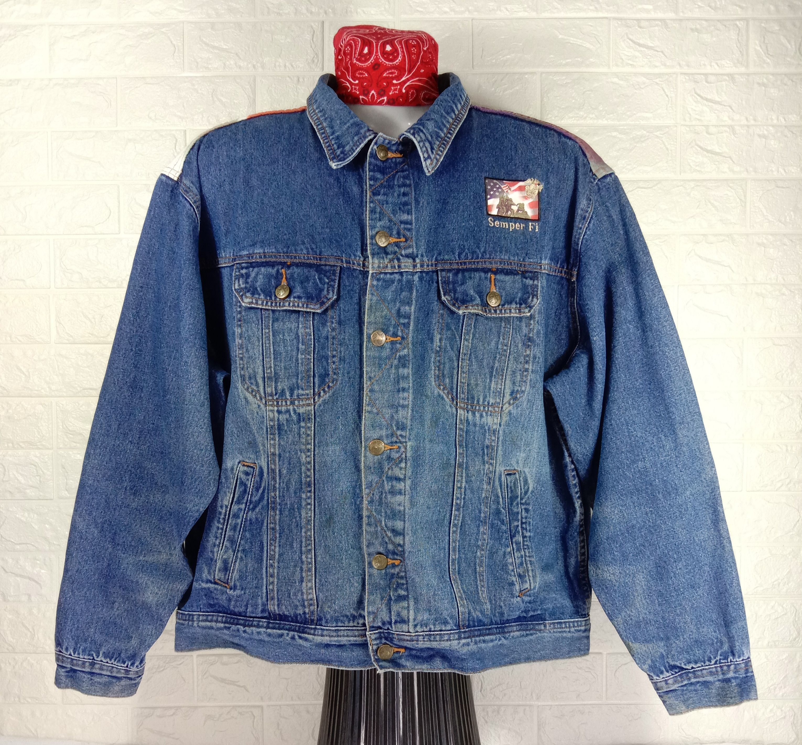 Vintage Vintage American Marine Corps Denim Jacket Size US XL / EU 56 / 4 - 2 Thumbnail